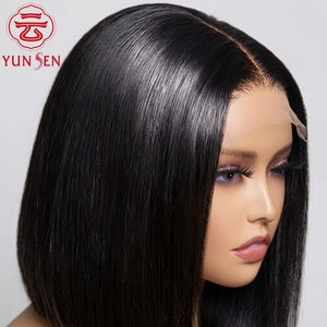 Perruque Chic Courte et Droite Type <span class=keywords><strong>Bob</strong></span> avec Dentelle Transparente Sans Colle Cheveux Humains Vierge Remy Noir Naturel Densité 150% - Product Image 1