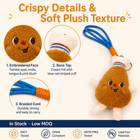 Porte-clés en peluche Kawaii en coton doux, motif cuisse de poulet frite, avec visage brodé et cordon tressé, breloque de sac en forme de nourriture en peluche, cadeau, en stock