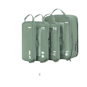 Juego de 5 Accesorios de Viaje con Cremallera de Nailon Ecológico, Cubos de Embalaje de Compresión Geométricos de Moda, Organizador de Maletas - Product Image 1