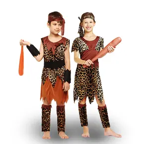 Niños Halloween Cosplay africano primitivo salvaje niños disfraz niños Indio salvaje actuación disfraz