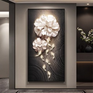 Modern Floral Decorative Painting Oil <b>Canvas</b> Aluminum <b>Frame</b> Realistic Entryway Wall Art - Product Image 2