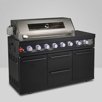 Cuisine extérieure avec barbecue au gaz en acier inoxydable 8 brûleurs, plaque de cuisson Teppanyaki et réfrigérateur, certifié CE