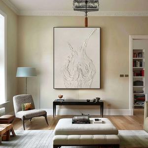 Art mural 3D, grande peinture murale verticale beige moderne minimaliste sur toile pour la décoration moderne de la maison et de la galerie - Product Image 5