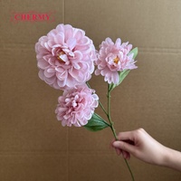 DC282 Vente en gros de fleurs artificielles en soie Dahlia à 3 têtes pour bouquet de mariage, toile de fond, fournitures d'arrangements floraux DIY