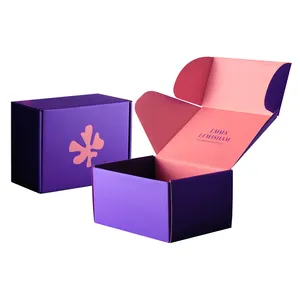 Kotak kemasan surat bergelombang ungu kustom kotak pengiriman Mailer ungu untuk pengiriman