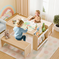 Ensemble table et chaises pour enfants avec plateau large, table d'étude multifonctionnelle pour enfants et centre d'activités avec rangement pour livres