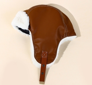 Otoño Invierno Retro cuero piloto sombrero cálido Lei Feng terciopelo protección para los oídos para deportes engrosado montar motocicleta sombrero en Stock - Product Image 2