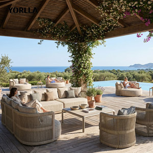 Ensemble de canapé d'angle en forme de <span class=keywords><strong>L</strong></span> en corde tressée de luxe moderne pour <span class=keywords><strong>l</strong></span>'extérieur, canapé de jardin pour villa, hôtel, patio - Product Image 2