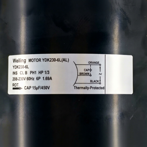 Moteur Welling YDK230-6L 208-230V 60Hz 1/3HP, ventilateur d'unité intérieure de climatiseur électrique en métal, protégé thermiquement - Product Image 1