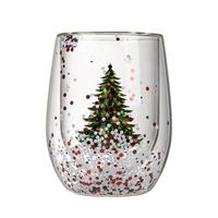 Gobelet en verre à double paroi pour Noël, globe à neige, paillettes, Père Noël, sapin, renne, gnome, tasse à café de fête, cadeau, vente en gros