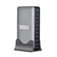 Pengisi Daya Desktop GaN 1000W 10-Port, USB-C PD 3.1 140W Stasiun Pengisian Cepat untuk Laptop MacBook iPhone, Rumah Kantor Colokan AS/EU/UK