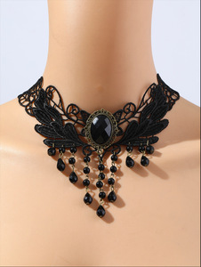 Collar de bambú y cobre gótico retro europeo-americano, gargantilla de encaje de cristal multicapa distintiva y personalizada - Product Image 1