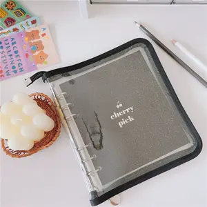 6 Vòng Xoắn Ốc Chất Kết Dính Loose Leaf Zipper Lót Trống Máy Tính Xách Tay Bán Buôn Nhựa PVC Mềm Trong Suốt Không Thấm Nước A5 A6 Chất Kết Dính