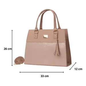 Sac à main en cuir pour femme Fana Maura, grande capacité, style simple, décorations à pompons, usage quotidien, couleur nude, bandoulière chaîne - Product Image 4