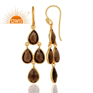 Multi Smoky Quartz Gemstone Earrings Wholesaler Designer 18k Gold Plated 925 Silver Dangle Earrings Jewelry - Product Image 3