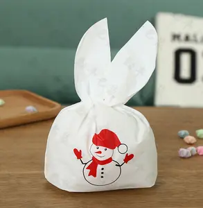 Новая черная Рождественская сумка для закусок со снеговиком и кроличьими ушками, пластиковая упаковка для конфет для яблок и других лакомств