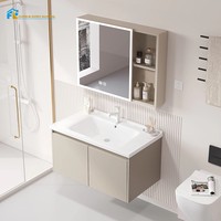Meuble de salle de bain sur mesure OEM, couleur personnalisée, tout code RAL, 36/48/60 pouces, bois massif, portes à fermeture douce, dessus en céramique