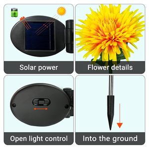Lámpara Solar Decorativa para Jardín con Forma de Flor, Encendido Automático al <span class=keywords><strong>Anochecer</strong></span>, para Caminos <span class=keywords><strong>y</strong></span> Paisajes - Product Image 4