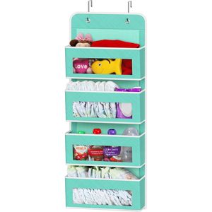 4 Pocket Over Door <b>Hanging</b> Organizer Turquoise Baby <b>Storage</b> Closet <b>Wall</b> Mount Fabric Organizer - Product Image 1