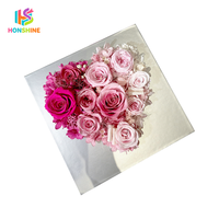 Vente en gros de compositions de têtes de roses naturelles préservées écologiques pour la Saint-Valentin et les remises de diplômes, couleur et taille personnalisables, format carré
