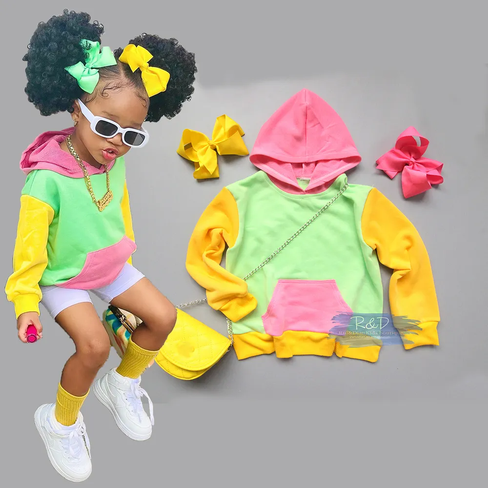 Autumn 2022 new Kids three-color pieced together hoodie Girl casual top+ two-color bow Mother and child Hoodies
