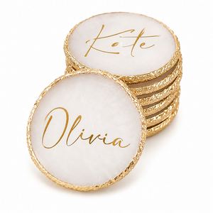 Custom Geode <b>Coasters</b> - Hand-Painted <b>Gold</b> Rim Resin Agate Slices - Personalized Name <b>Coasters</b> for Desk - Product Image 1