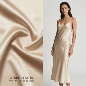 Tissu satiné extensible haute élasticité, directement de l'usine, 95% polyester, 5% élasthanne, lisse comme de la <span class=keywords><strong>soie</strong></span>, pour lingerie, vêtements de nuit et confection. - Product Image 1