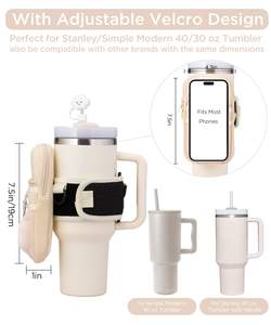 Porte-bouteille d'eau avec sangle Porte-bouteille d'eau Porte-monnaie pour gobelet Stanley Cup 30/40oz avec poche pour téléphone et écouteurs - Product Image 2