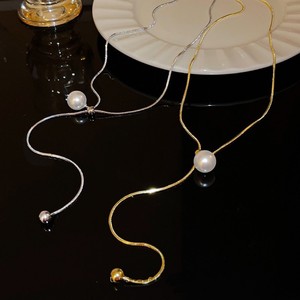 Adjustable Snake Chain Necklace With Pearl Tassels Gold Steel Color Minimalist Jewelry For Women Fashion Beaded Necklaces - Product Image 2