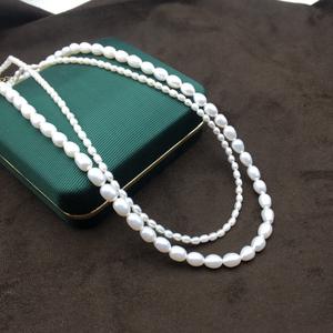 Collar de Perlas de Agua Dulce Naturales XL33-3, Doble Capa, Forma de Arroz, Gargantilla Retro, Cadena para Clavícula, Regalo Personalizado Francés - Product Image 4