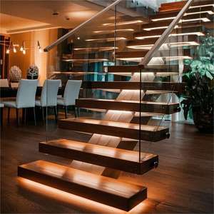 Escalier droit à <span class=keywords><strong>tube</strong></span> carré Conception flottante à poutre unique Structure métallique Marches en bois Fabriqué sur mesure à Foshan - Product Image 2