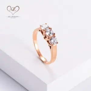 Женское Обручальное кольцо с тремя камнями, розовое золото, серебро