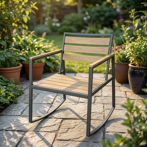 <b>Garden</b> Rocking <b>Chair</b> With Steel Frame Wood Seat And Back Contemporary Outdoor Furniture Durable Tapered Legs Hot-selling Lumetal - Product Image 4