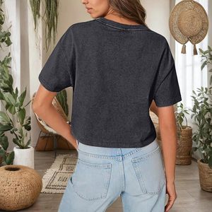 T-shirt court femme FOXA Western Cowboy, motif vintage, en jersey de coton délavé à l'acide, anti-rétrécissement - Product Image 3
