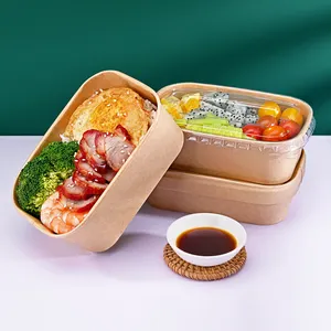 Récipients en papier rectangulaires écologiques pour boîtes de nourriture à emporter Bol à salade compostable en papier kraft blanc