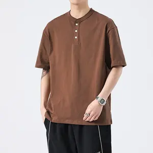 230G ağır <span class=keywords><strong>Henry</strong></span> pamuk erkek yaz kısa kollu tişört amerikan Retro tarzı düz renk tığ işi baskılı boş Ami iplik boyalı - Product Image 3