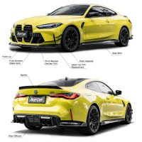 Kit en fibre de carbone sèche Karbel Hood Style KB, comprenant des coins d'admission, des déflecteurs d'air, un spoiler avant et un diffuseur arrière pour BMW M4 G82 2019-