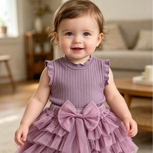 Abito Primaverile Personalizzato per Bambine, Vestito Principessa in Tulle, Gonna a Strati, <span class=keywords><strong>Abbigliamento</strong></span> Senza Maniche in Cotone Colorato per Bambini - Product Image 1