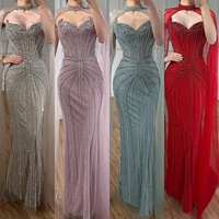 Robe de soirée sirène à paillettes caramel Serene Hill LA72811C, deux pièces, 2026, robe de fête élégante avec cape en tulle