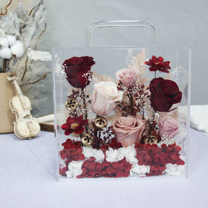 D411 Fleurs séchées multi-occasions, fleurs éternelles, boîte à fleurs carrée à main, boîte cadeau en PVC transparent fini - Product Image 6