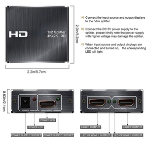 Divisor HDMI 2.0 <span class=keywords><strong>HDR</strong></span> 1x2 <span class=keywords><strong>4K</strong></span> 60Hz (YUV4:2:0) HDCP 1.4, Divisor HDMI 2.0 1 Entrada 2 Salidas, Amplificador 1 a 2 para <span class=keywords><strong>Blu</strong></span>-<span class=keywords><strong>ray</strong></span> DVD PS4 PS5 - Product Image 4