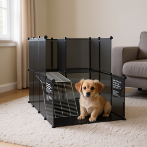 Medium Foldable Pet Cage <b>Black</b> Polypropylene Steel <b>Frame</b> Animal Housing Solution - Product Image 2