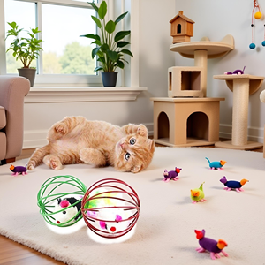 Jouets colorés pour chats : Cages en fil métallique avec plumes, en PP durable, pour l'auto-entretenement des chats et le jeu interactif - Product Image 4