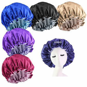 Factory Wholesale Custom Logo Double Layer Satin <b>Silk</b> Fashion Style Four Seasons Solid Pattern <b>Hair</b> <b>Bonnets</b> for Women - Product Image 1