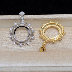 Pendentif Tournesol en Argent S925, Plateau Vide 13,2 MM, Composant Semi-Fini pour Bijoux DIY - Product Image 1