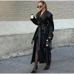 Trench-coat pour femme veste à revers long automne hiver nouveau style vêtements d'extérieur longs avec <span class=keywords><strong>ceinture</strong></span> - Product Image 1