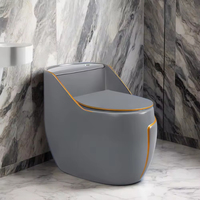 WC monobloc en céramique HG au design moderne et simple, blanc avec ligne dorée, siphon, sanitaire avec réservoir encastré