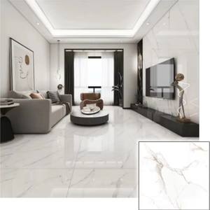 Dalles de carrelage en céramique blanches modernes effet <span class=keywords><strong>marbre</strong></span> brillant 60x60cm, épaisseur 8mm, résistantes à l'usure, vente en gros - Product Image 1