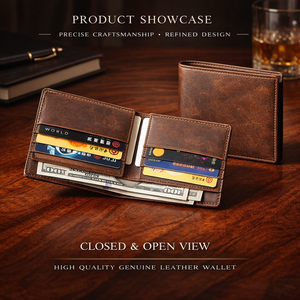 Cartera de Cuero Crazy Horse para Hombre, Diseño de Diseñador, Bloqueo RFID, Billetera Corta Minimalista de Negocios, de Lujo, con Forro de Poliéster - Product Image 2