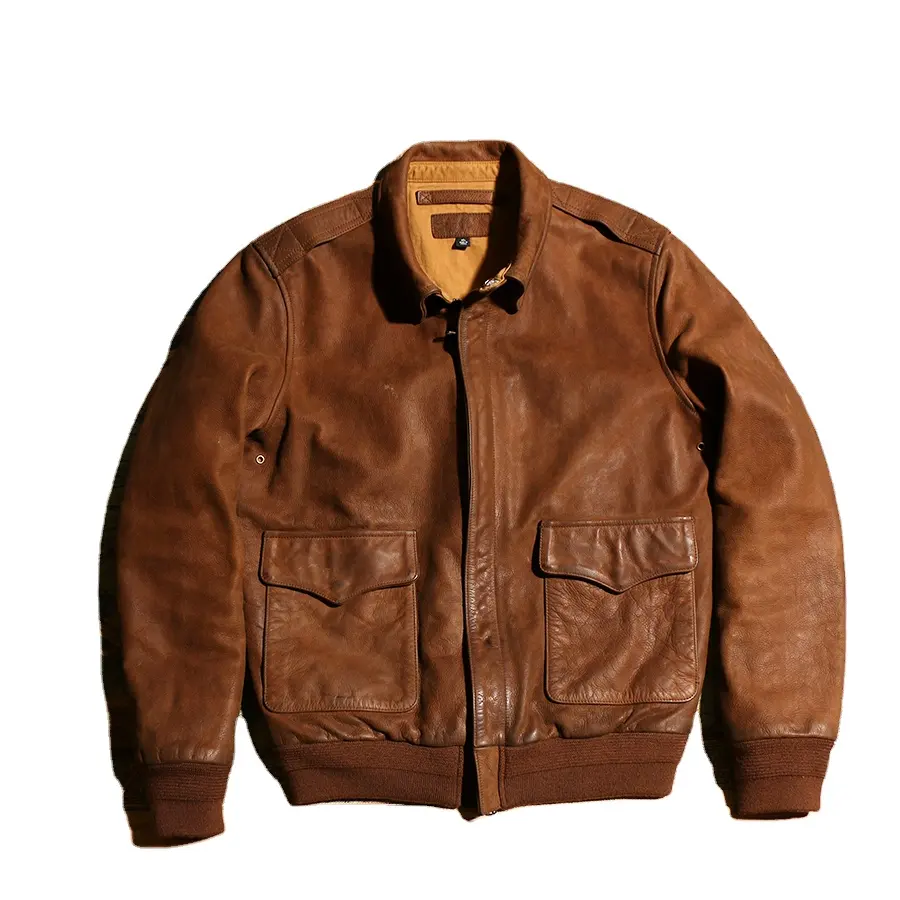 cowhide American vintage farmer jacket lapel do old short leather jacket bomber jacket men